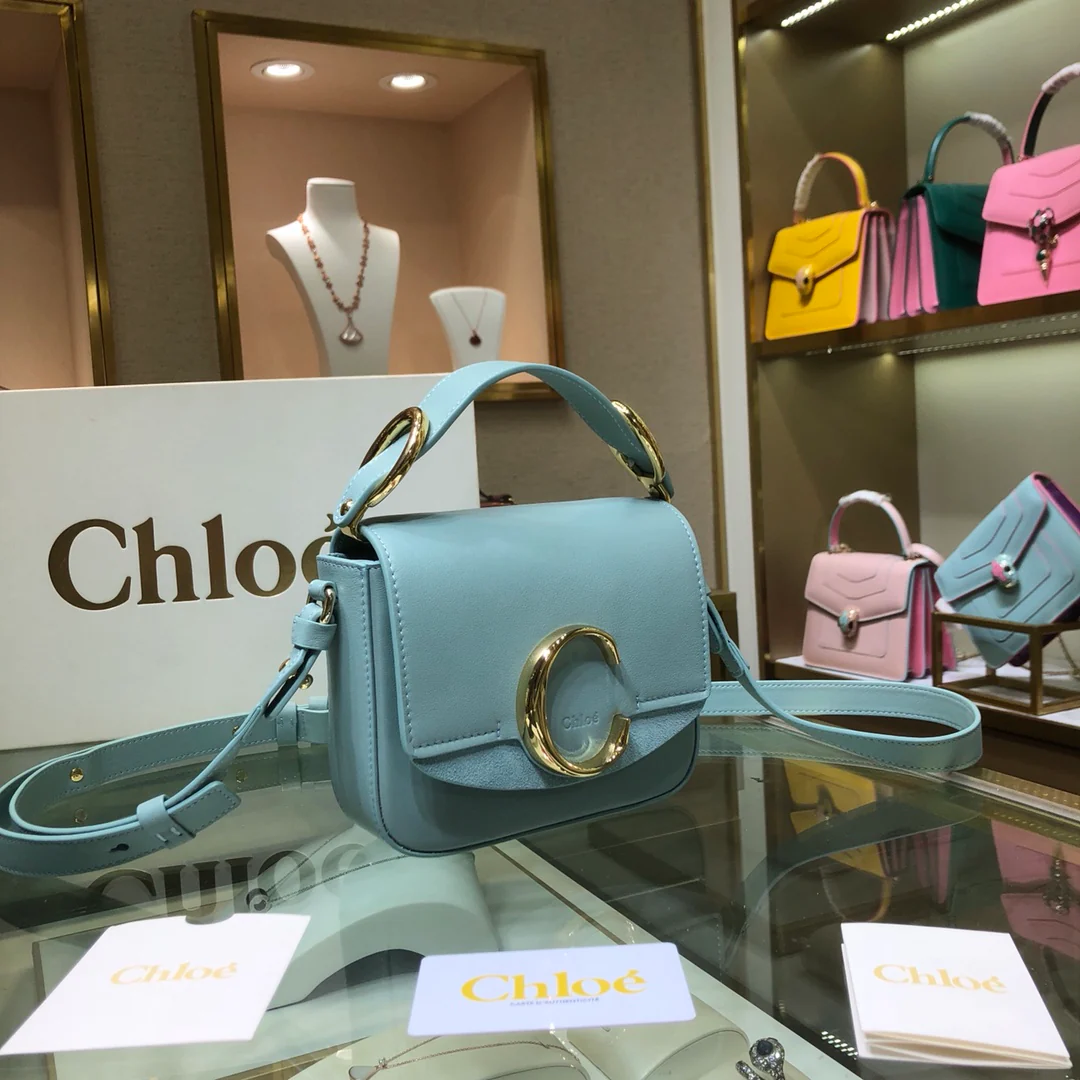 Сумка Chloe C-bag - гладкая телячья кожа и замшевая отделка - нежно-голубой цвет