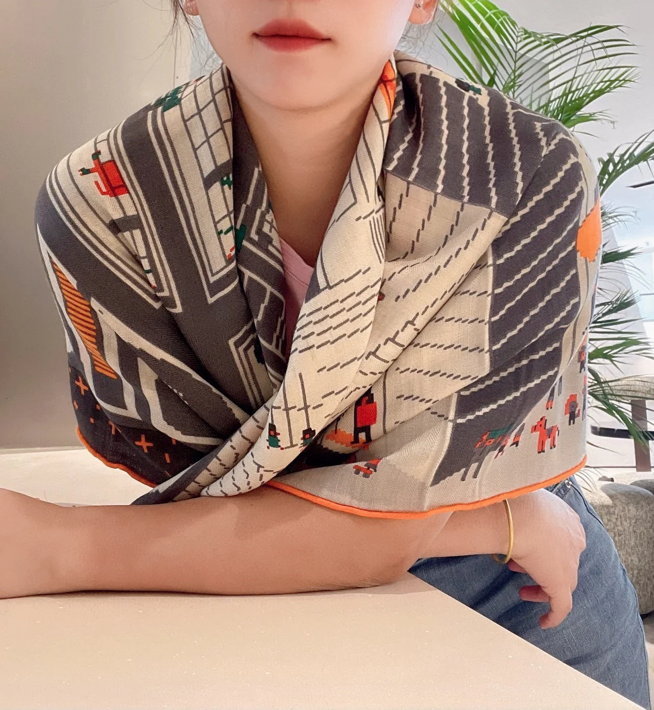 Hermes - Шарф Fu Bao Party - 100 см - 70 - Кашемир - 30 - Шелк