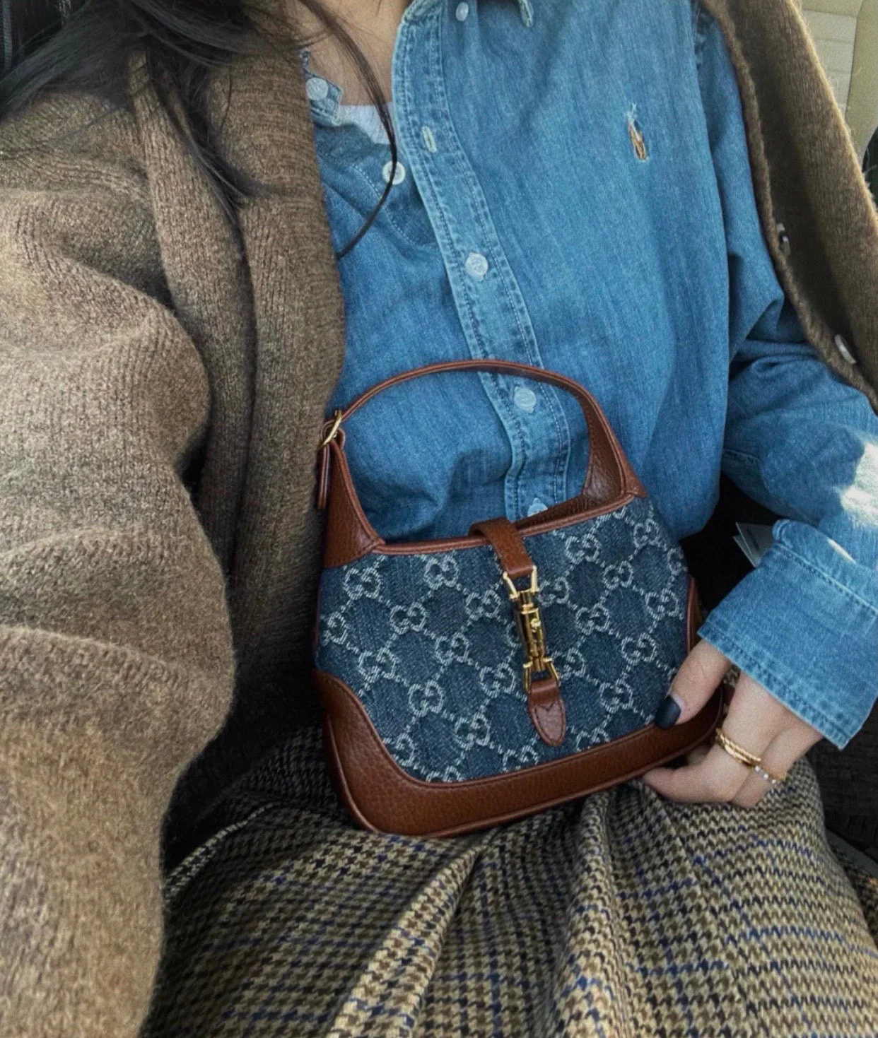 Gucci-经典 mini Jackie 牛仔帆布手-腋下包-上身图分享