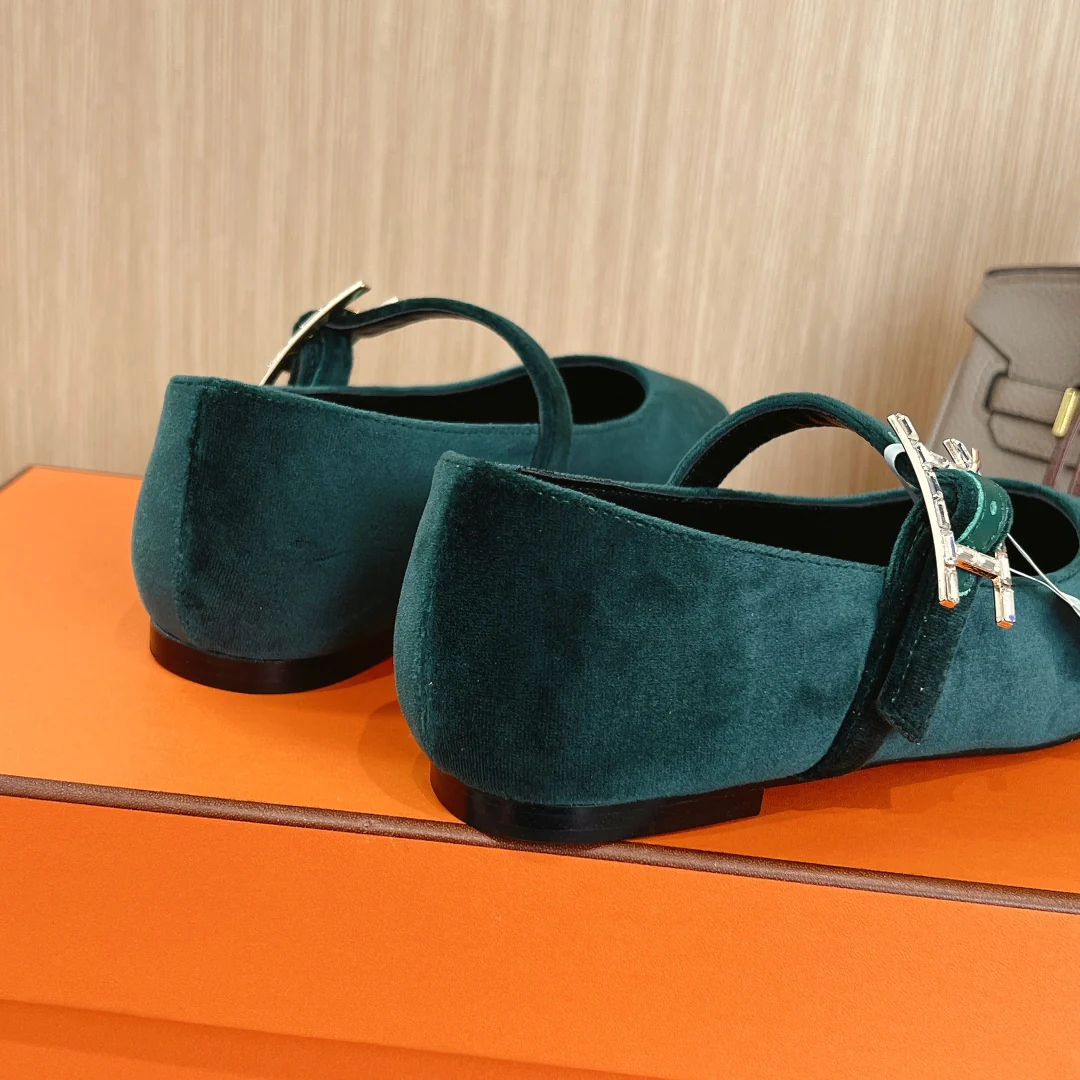 Балетки Hermes 2024 - темно-зеленые