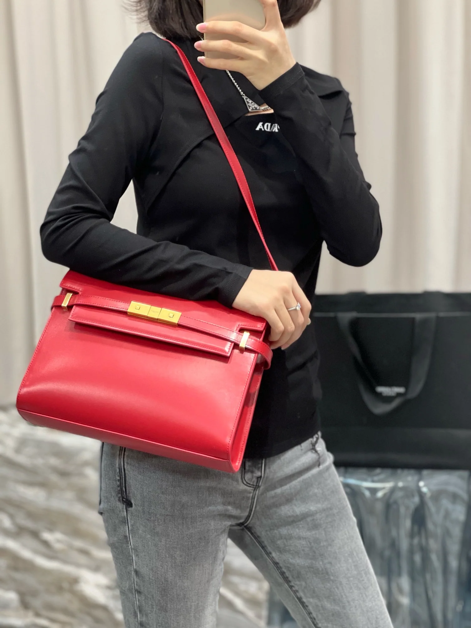 Сумка YSL Manhattan через плечо/кроссбоди - красная