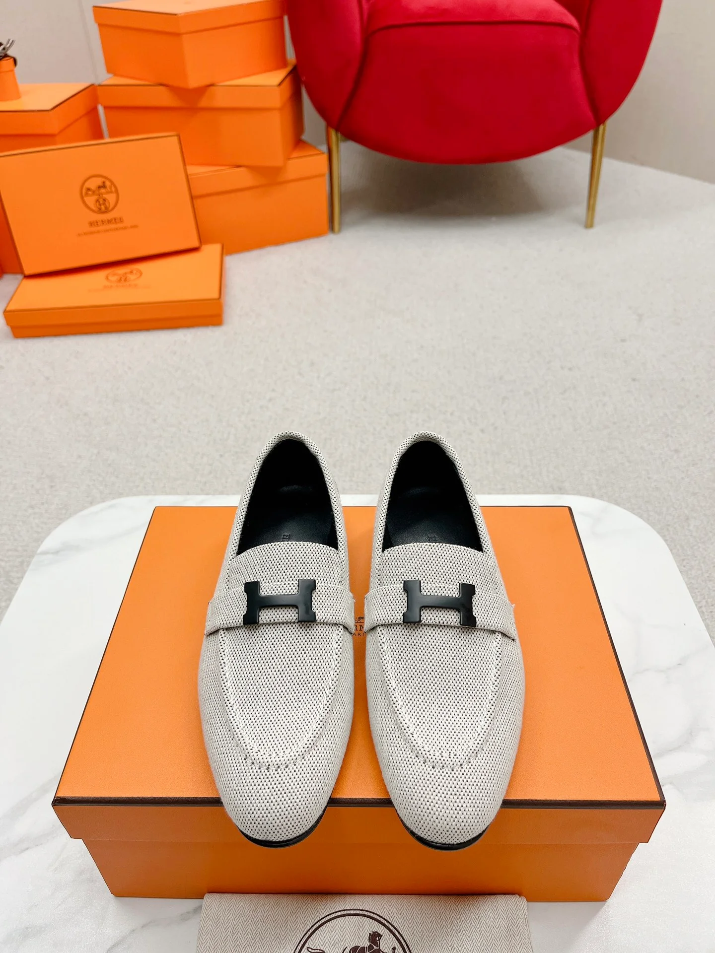 Лоферы Hermes Royal - бежево-серые