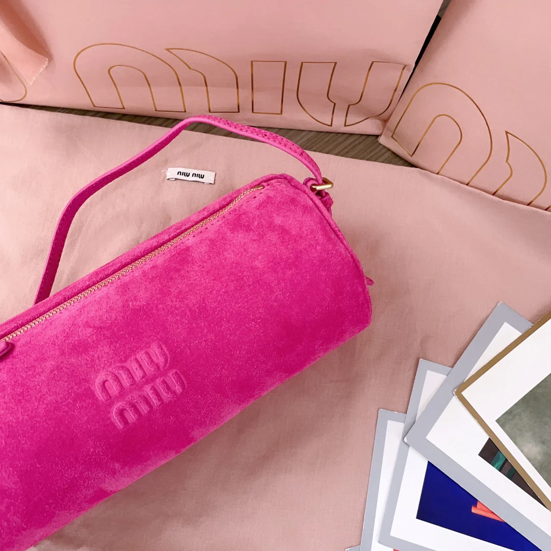Маленькая цилиндрическая сумка Miu Miu 5ne851 - Замша - Персиково-розовый