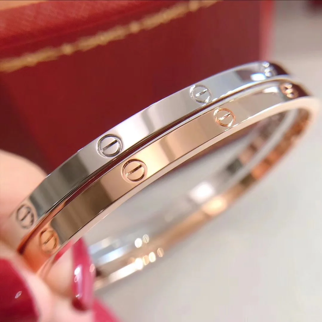 Тонкий браслет Cartier Love - розовое золото/белое золото - без бриллиантов