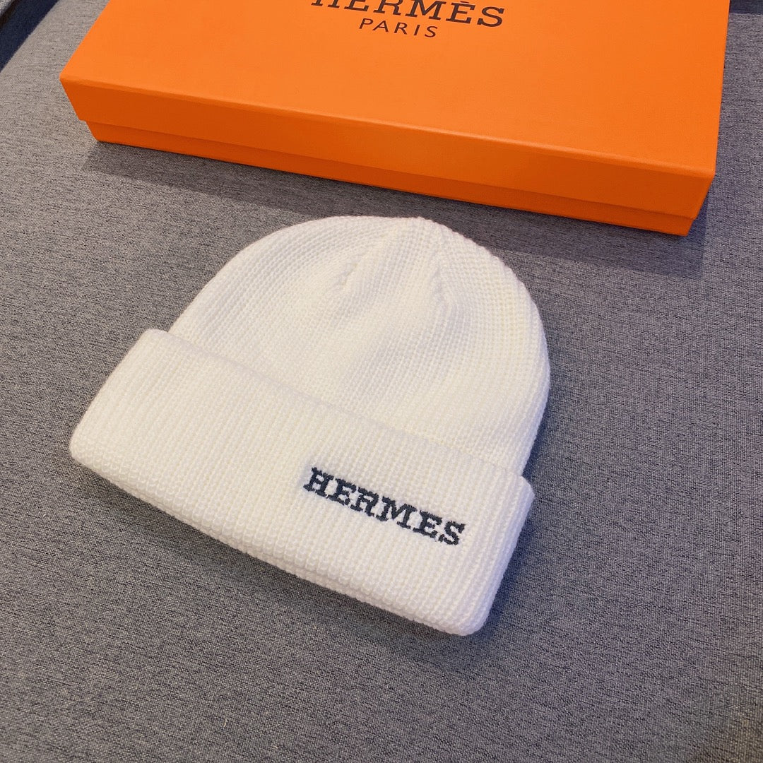 Hermes - Вязаная шапка-бини - Унисекс - Белая