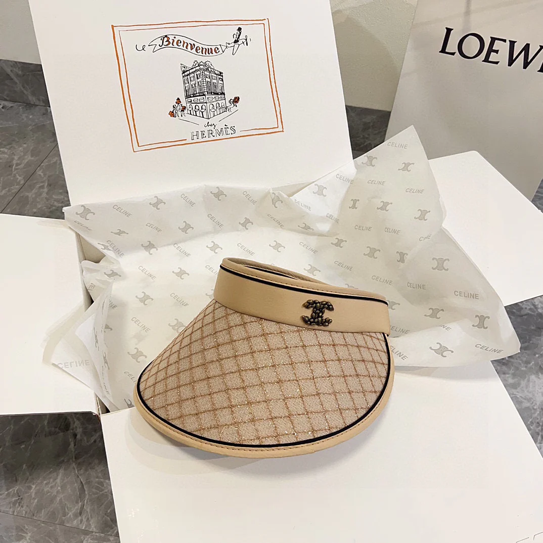 Новая летняя солнцезащитная шляпа Chanel 2024 с пайетками и клетчатым узором - цвет хаки.