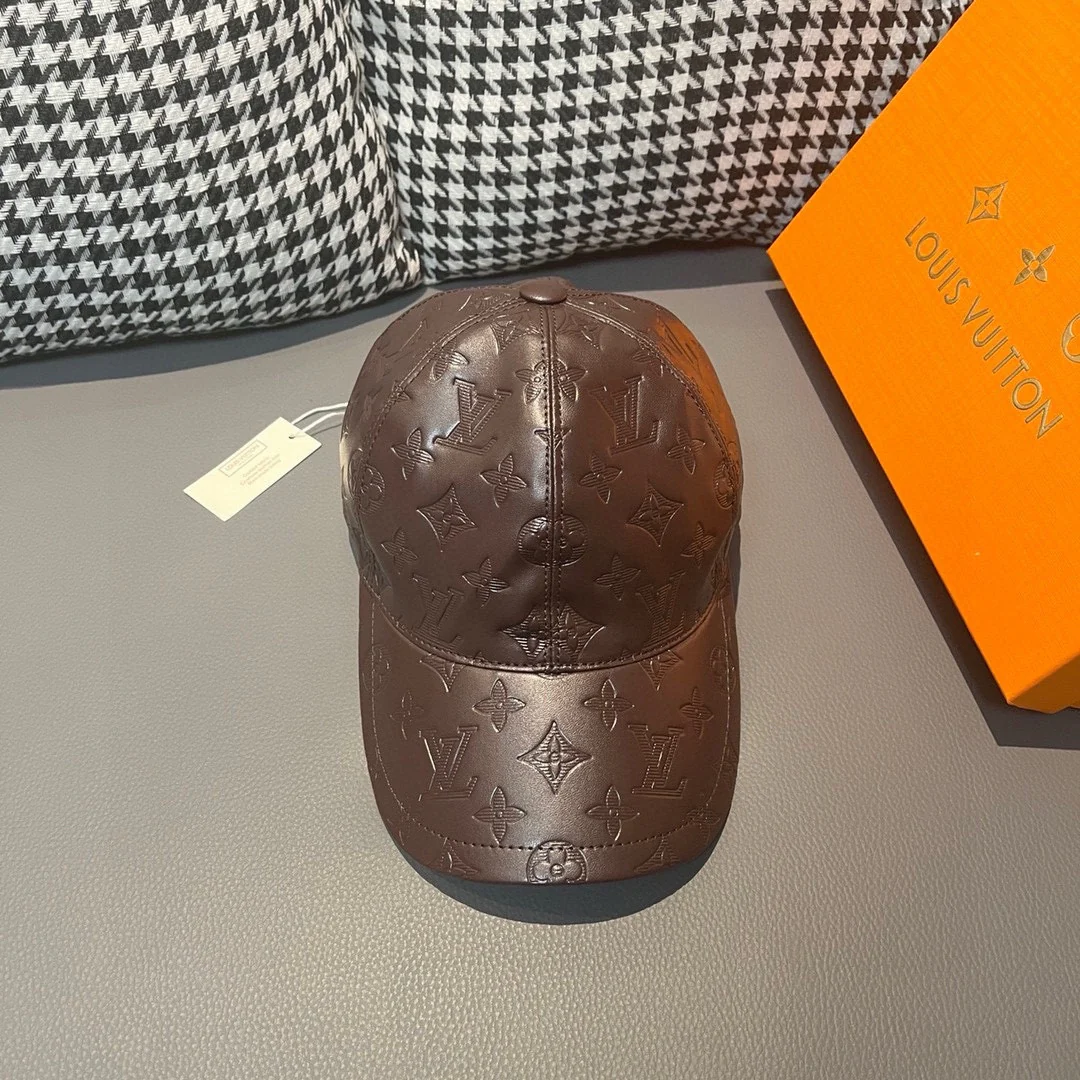 LV - Новинка - Бейсболка из натуральной кожи с принтом - Кофейный цвет