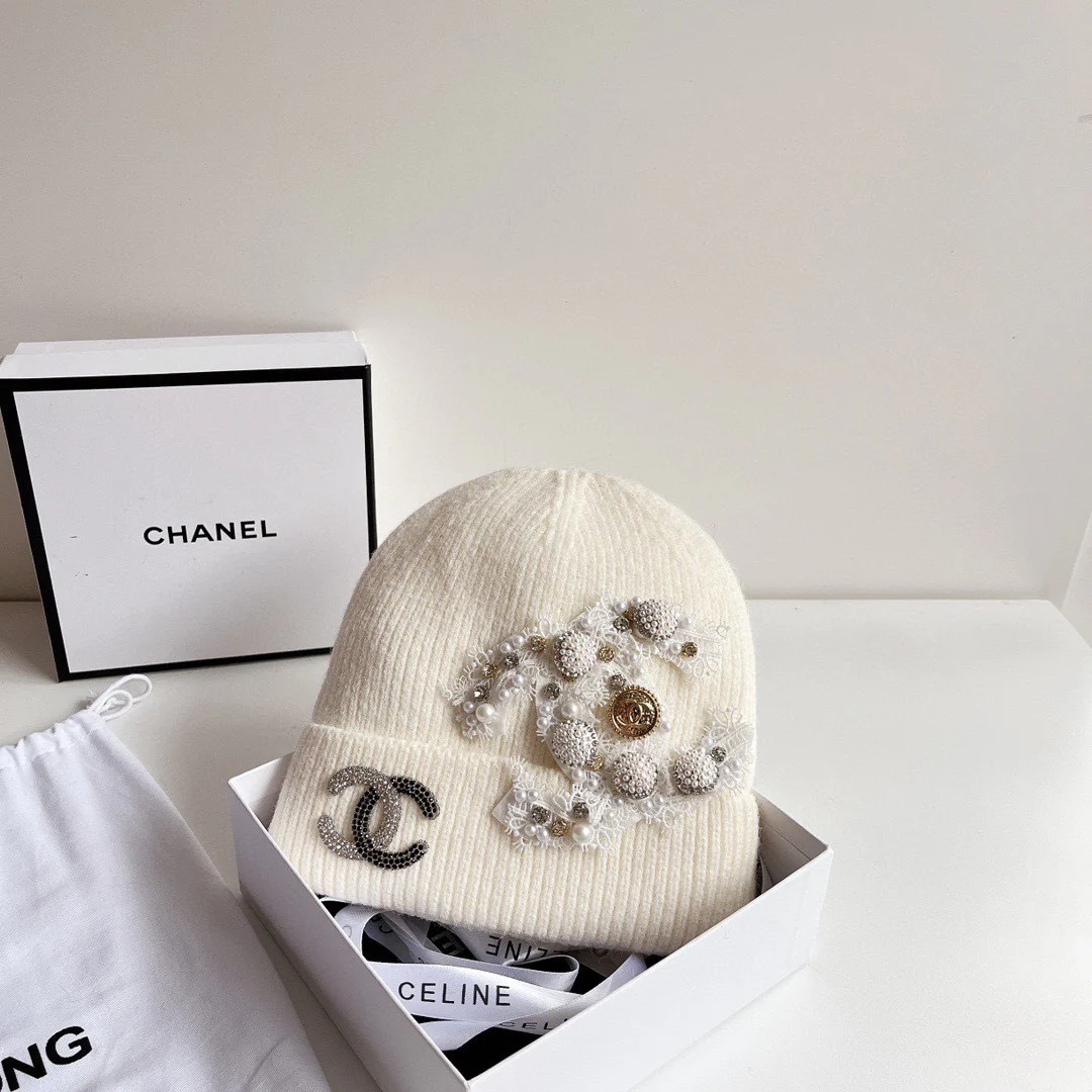 Chanel - Вязаная шапка - Белая