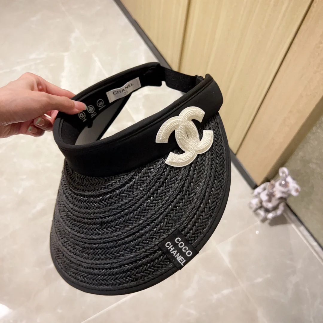 Новинка лета 2023 от Chanel - Соломенная шляпа-козырек - Солнцезащитная шляпа - Черная