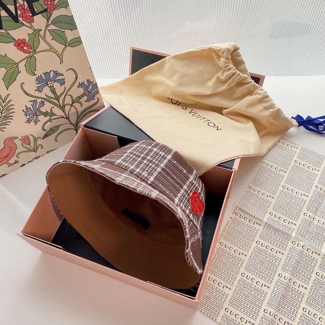 LV - Двусторонняя клетчатая рыбацкая шляпа - Коричневая