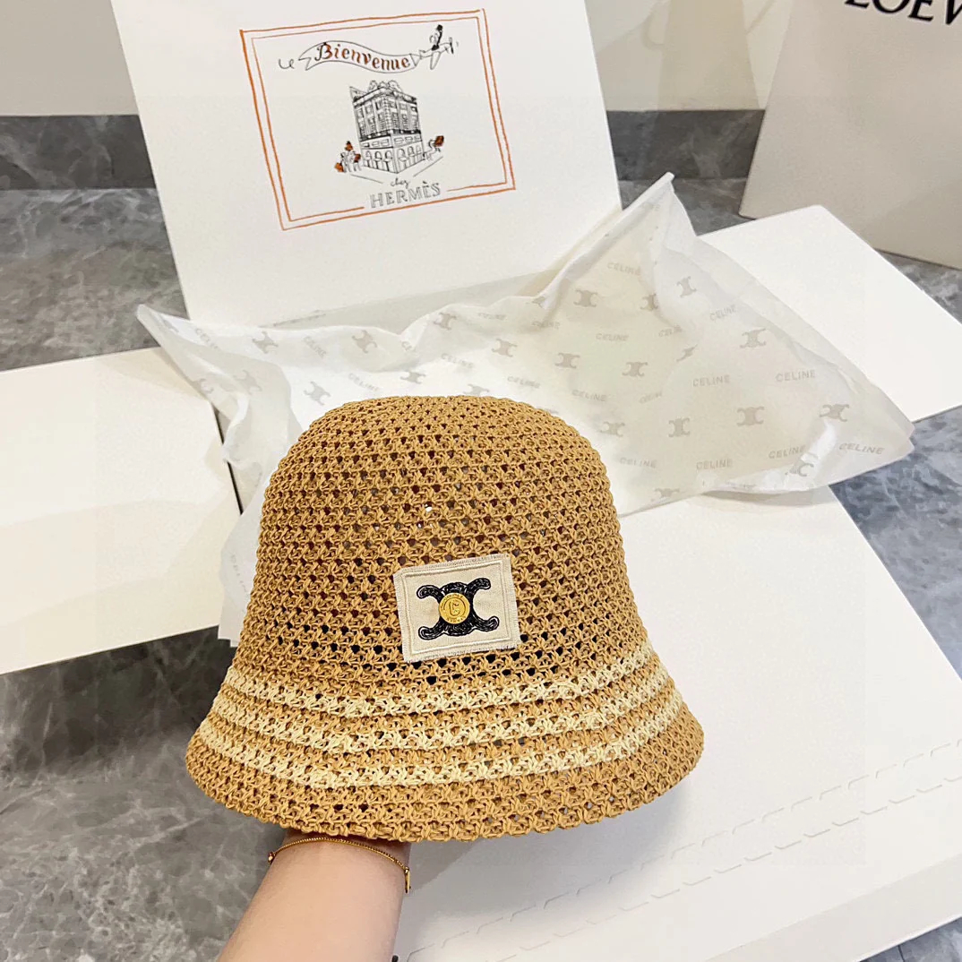 Новая рыбацкая шляпа Celine 2024 из плетеной ткани — цвет хаки.