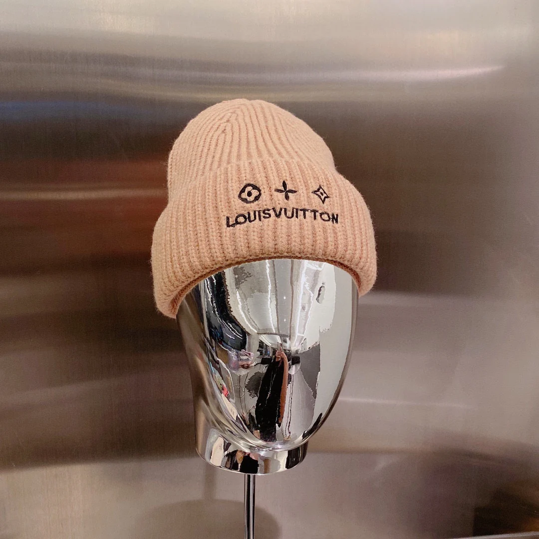 LV - Шерстяная вязаная шапка-бини - Унисекс - Абрикосовый цвет