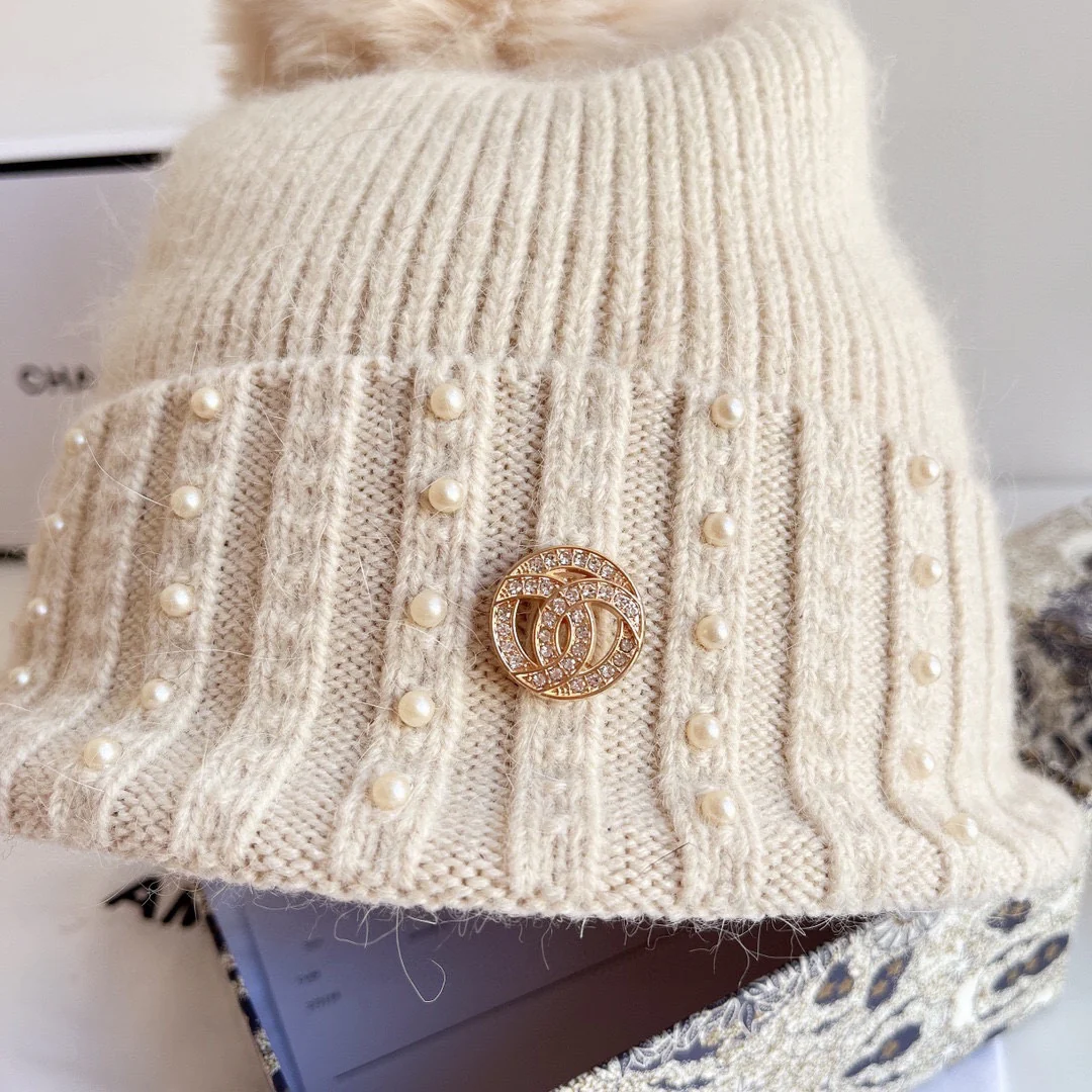 Chanel - Вязаная шапка - Бежевая