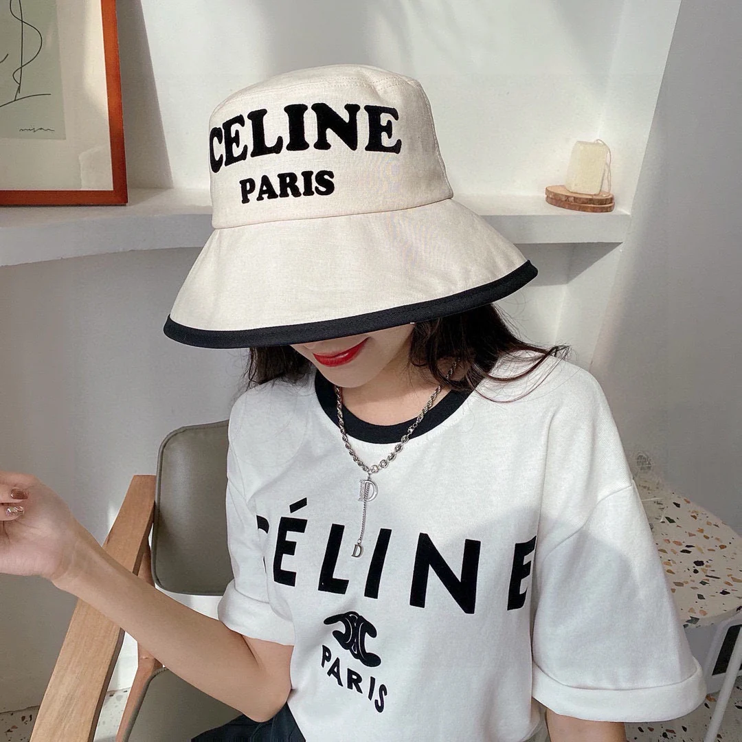 Celine - Осенняя новинка, панама с английской надписью - белая