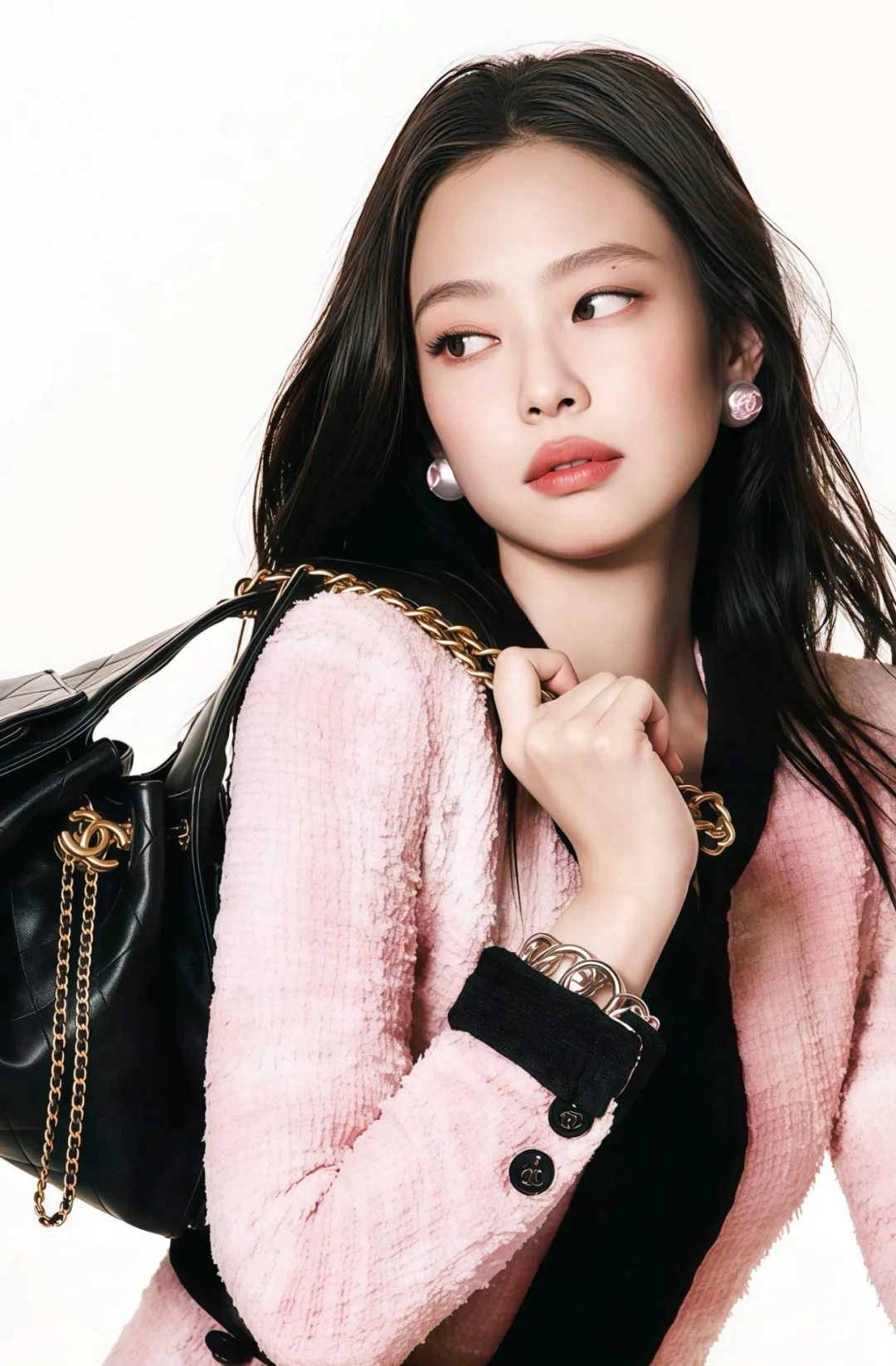 Серьги Chanel Double C с жемчугом, 25 пенсов - Черные - Розовые - В стиле Дженни