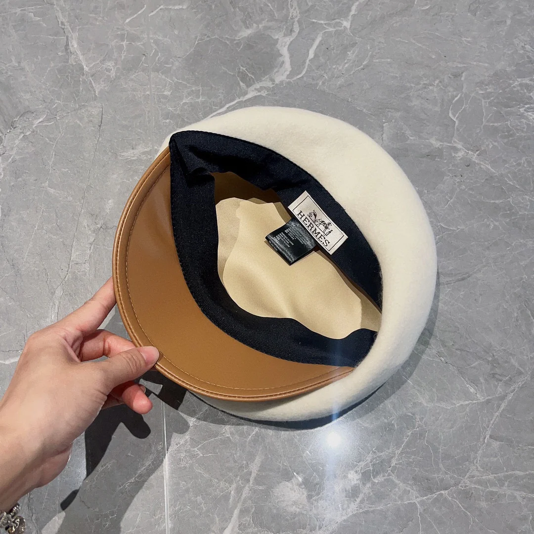 Берет Hermes из шерсти и кожи - белый