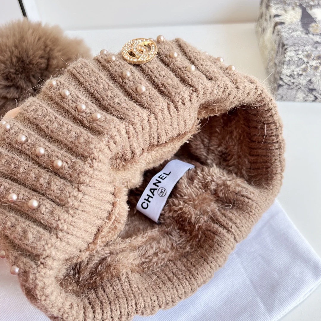 Chanel - Вязаная шапка - Коричневая