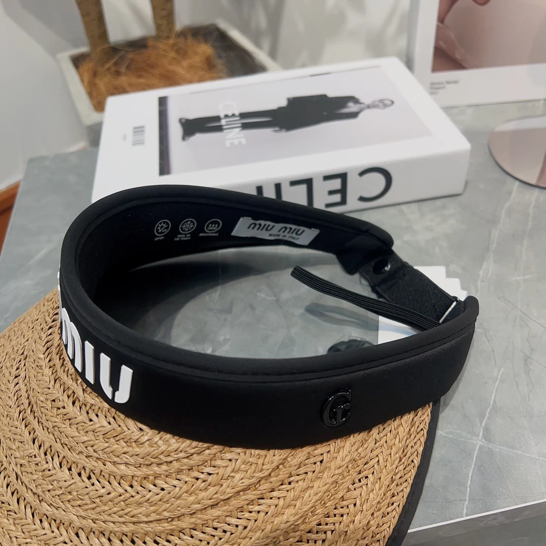 Новинка лета 2023 от Miu Miu - Соломенная шляпа-козырек - Солнцезащитная шляпа - Кофейно-коричневый