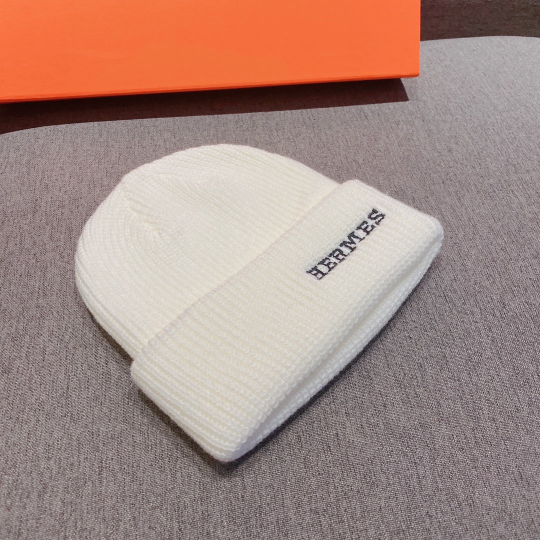 Hermes - Вязаная шапка-бини - Унисекс - Белая