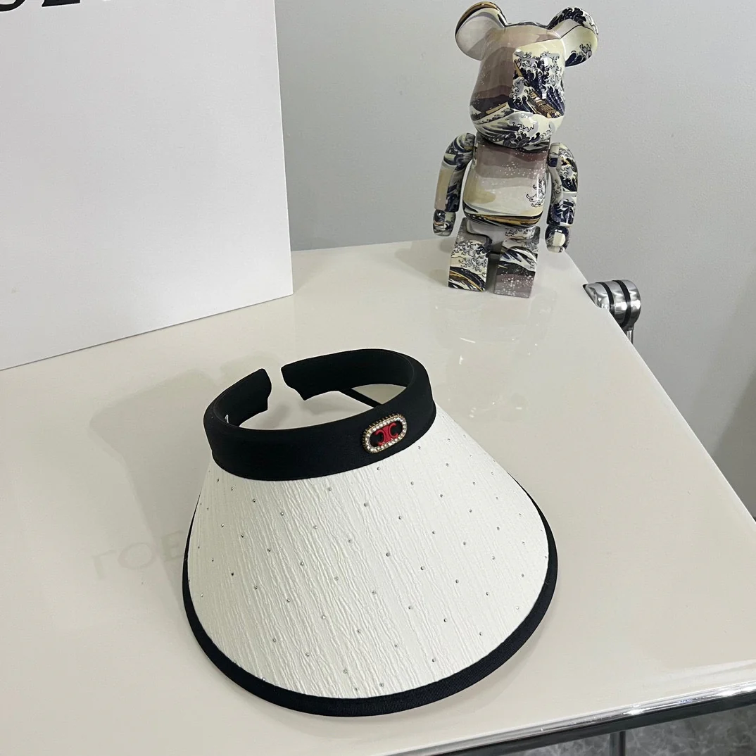 Летняя роскошная солнцезащитная шляпа Celine 2024 с стразами - белая.