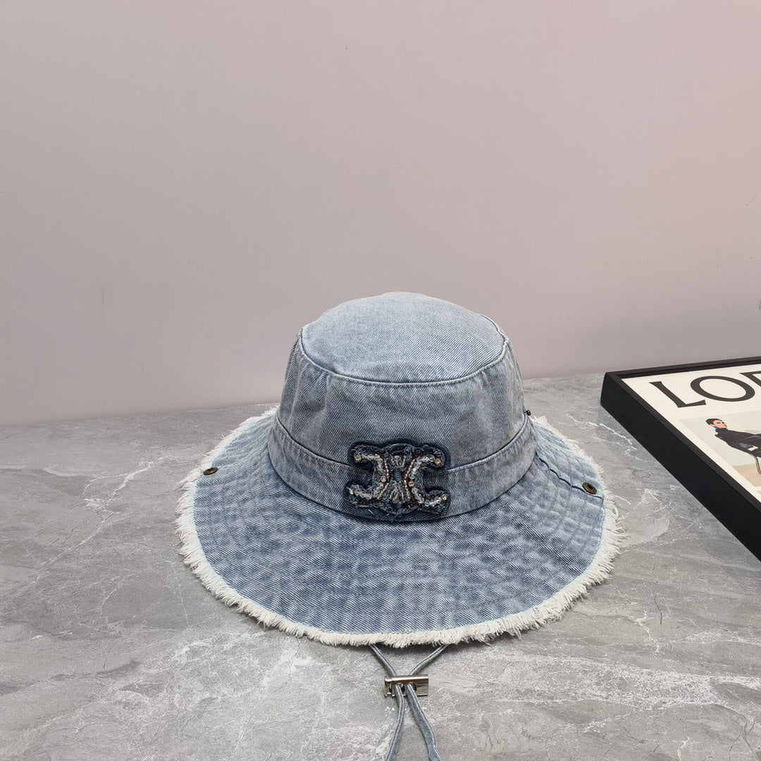 Celine - Панама из окрашенного денима на шнуровке