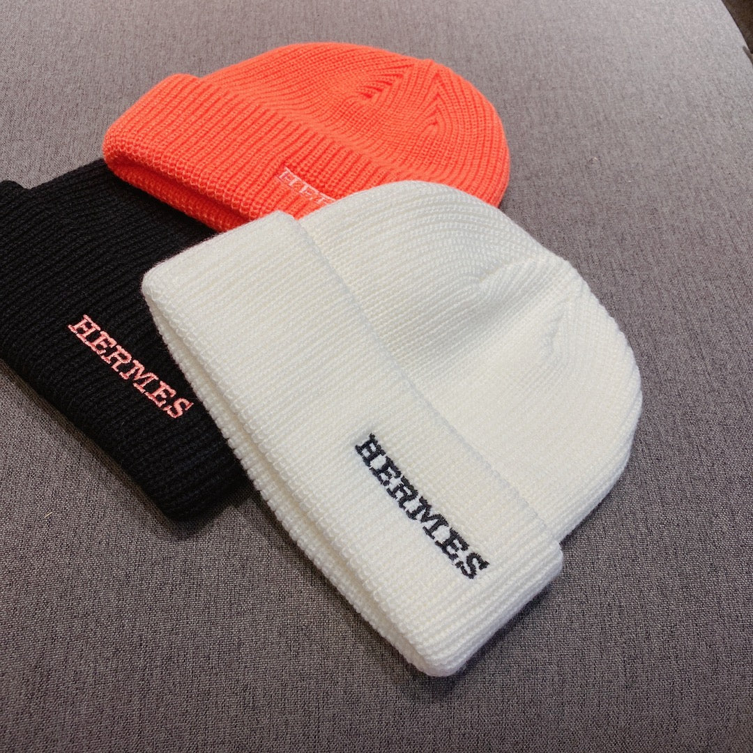 Hermes - Вязаная шапка-бини - Унисекс - Белая