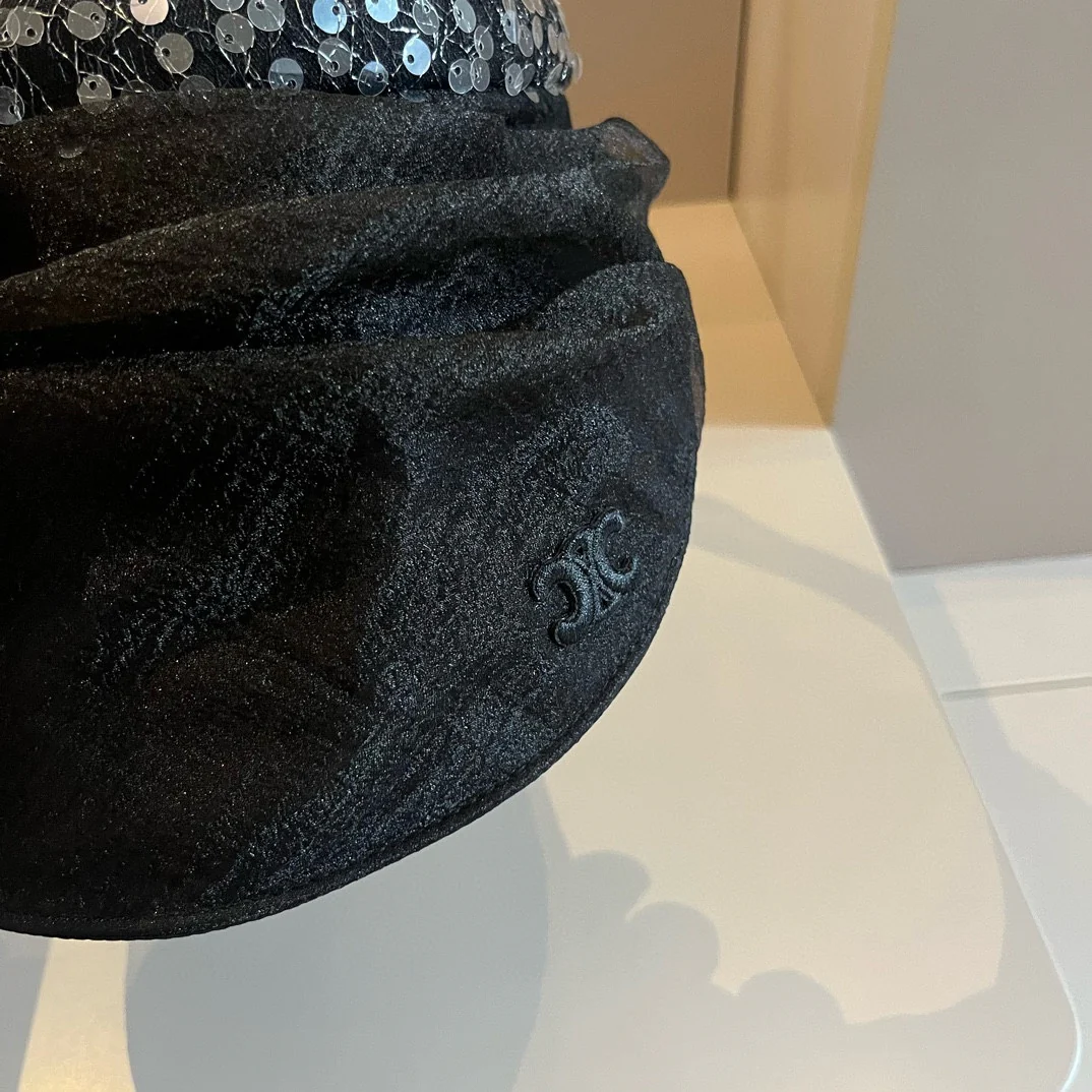 Celine - Новая шелковая шляпа от солнца с пайетками - Черная