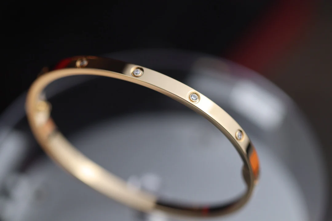 Тонкий браслет Cartier Love - Белое золото - Розовое золото - 6 бриллиантов - 10 бриллиантов