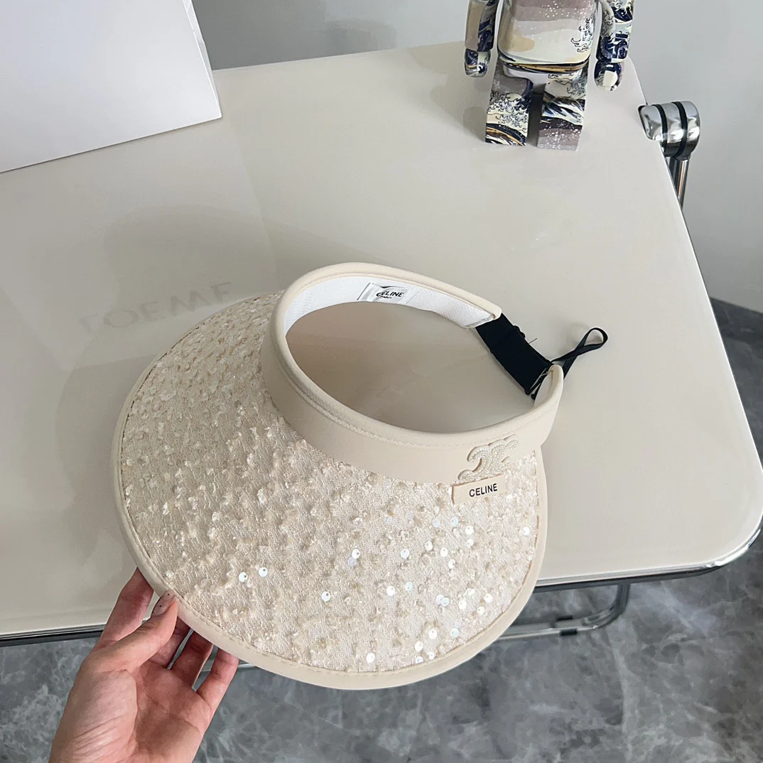 Новая летняя шляпа от солнца Celine 2024 с пайетками - бежевая.