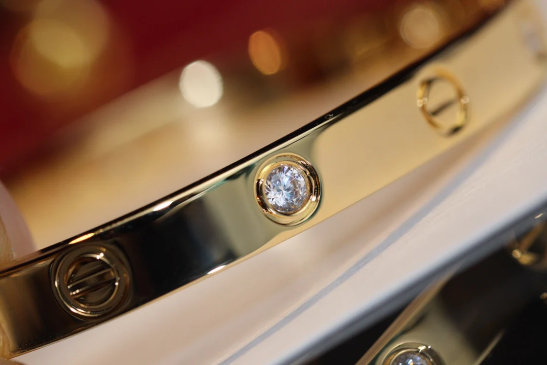 Широкий браслет Cartier Love - розовое/желтое золото - 4 бриллианта