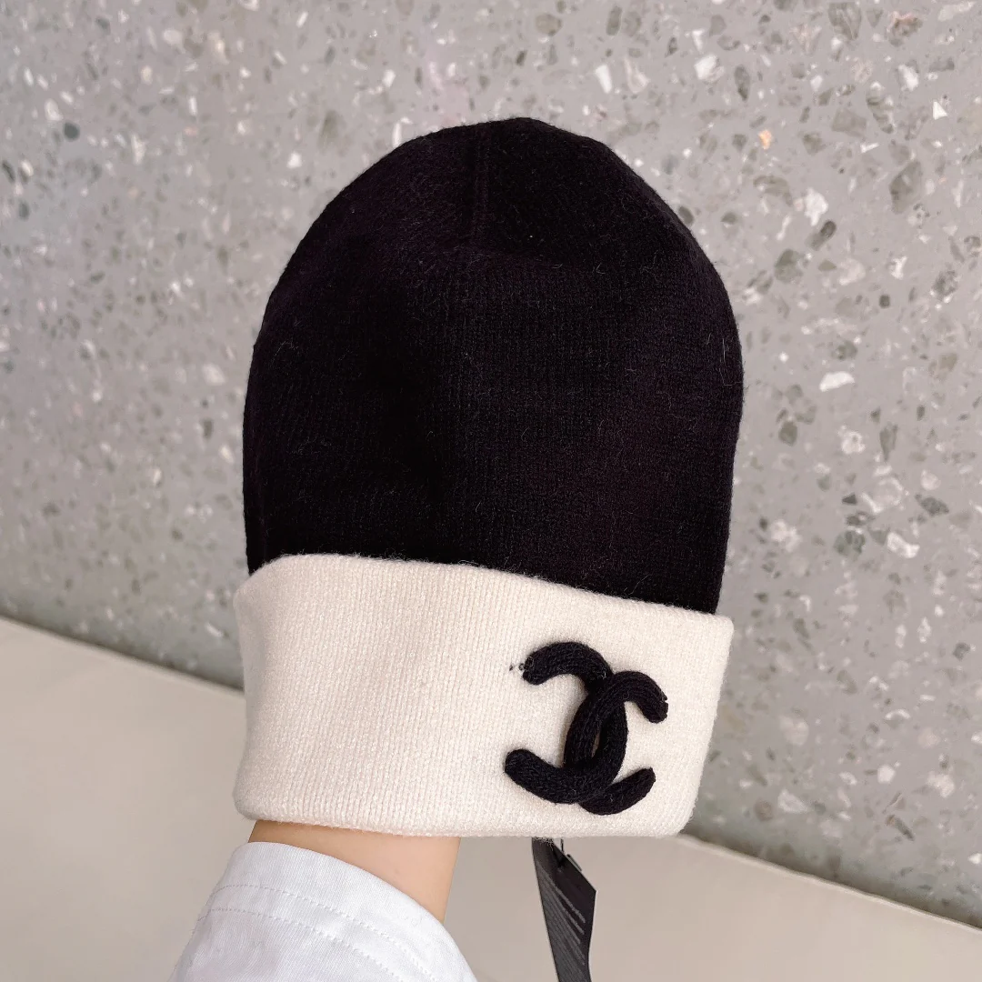 Chanel - Вязаная шапка-бини - Унисекс - Популярно на Xiaohongshu - Черная