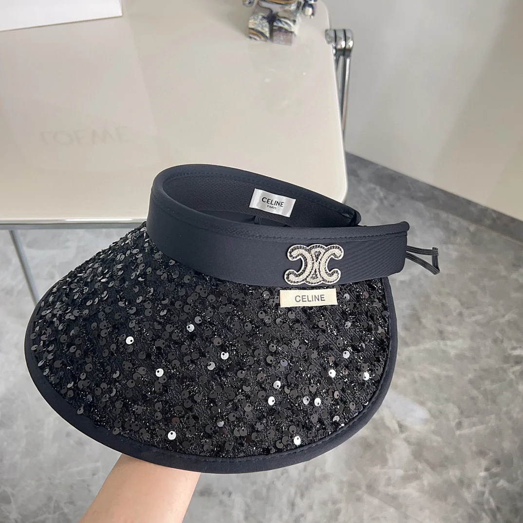 Новая летняя шляпа от солнца Celine 2024 с пайетками - черная
