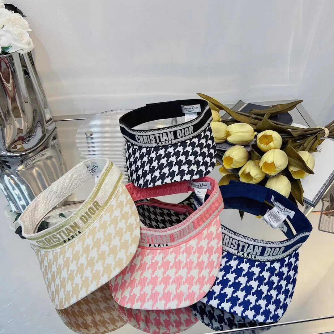 Солнцезащитная шляпа Dior с козырьком и рисунком ?гусиная лапка? - синяя