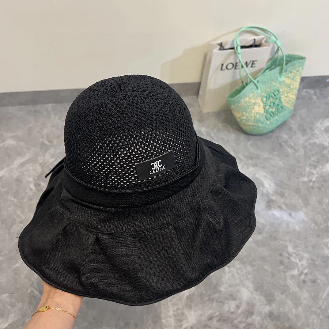 Панама Celine с широкими полями, лоскутное шитье, коллекция весна/лето 2024, черная.