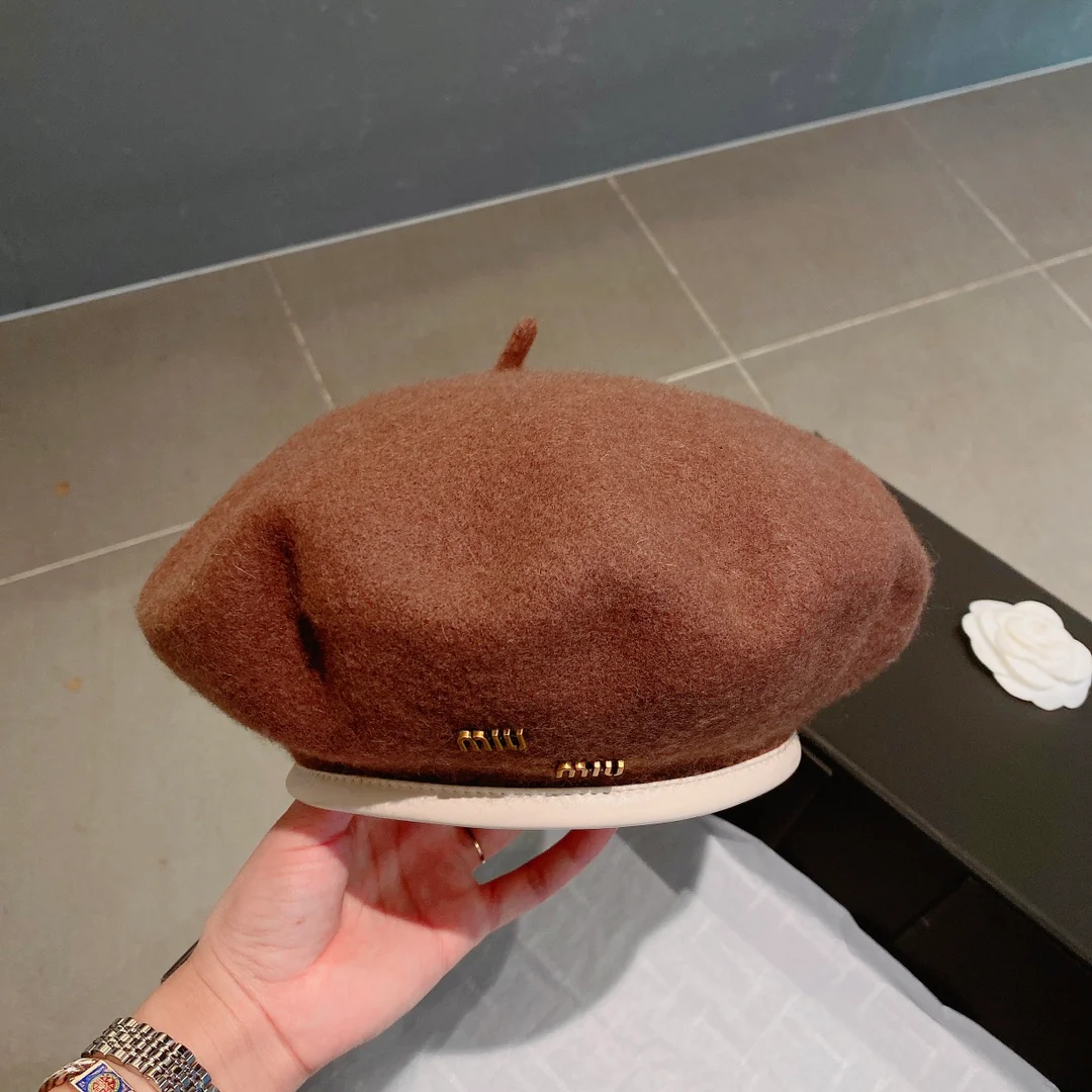 Шерстяной берет Miu Miu - коричневый