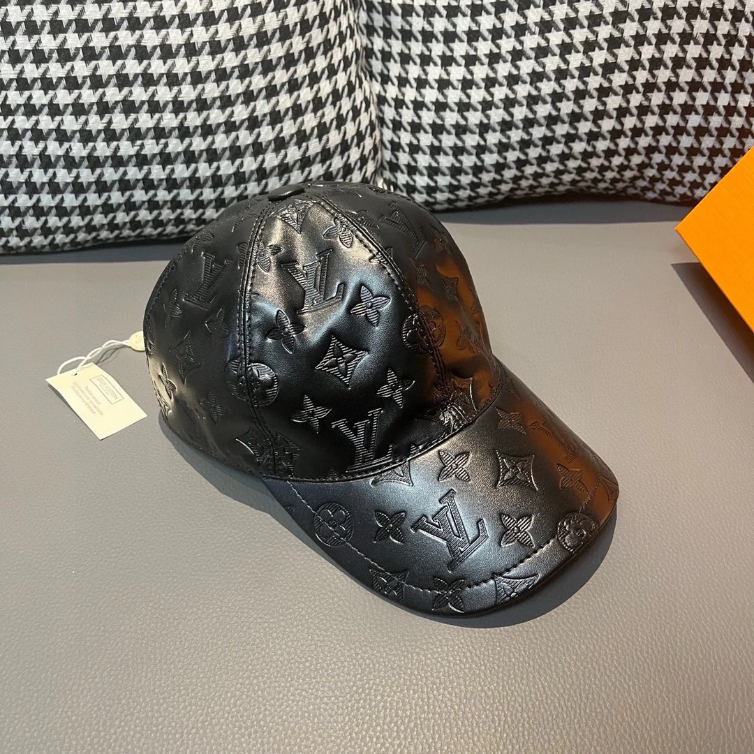 LV - Новинка - Бейсболка из натуральной кожи с принтом - Черная