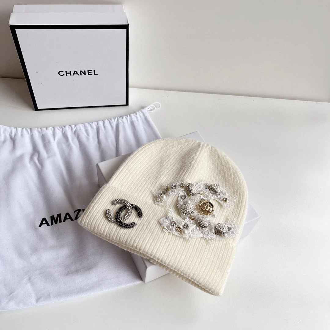 Chanel - Вязаная шапка - Белая