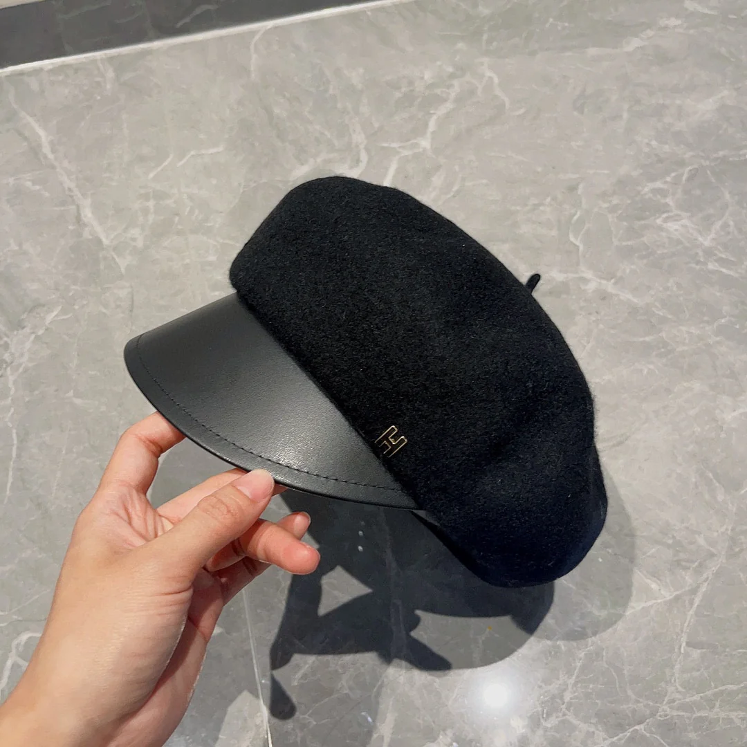 Берет Hermes из шерсти и кожи - черный