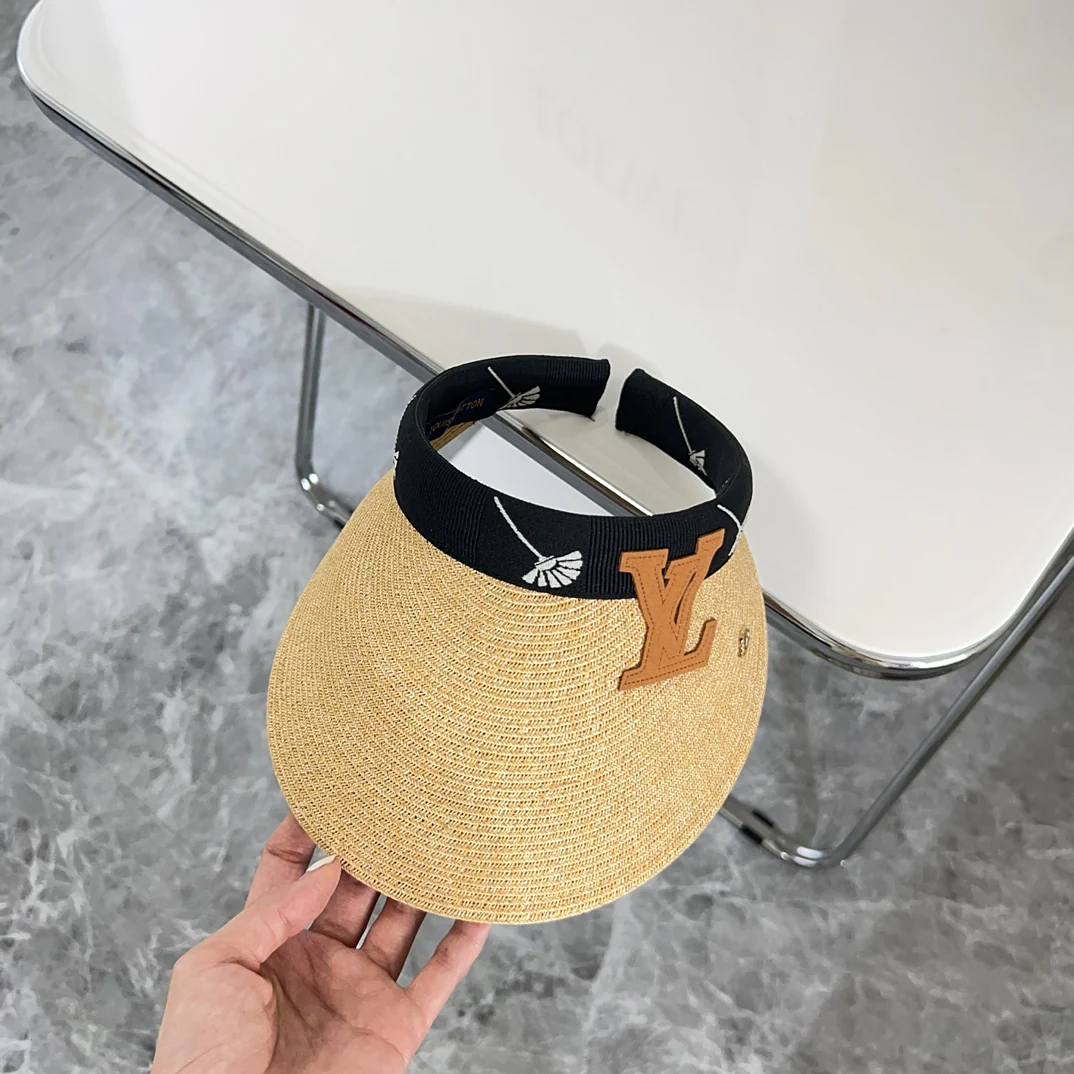 Новинка LV 2024 — Солнцезащитная шляпа из рафии — Черная
