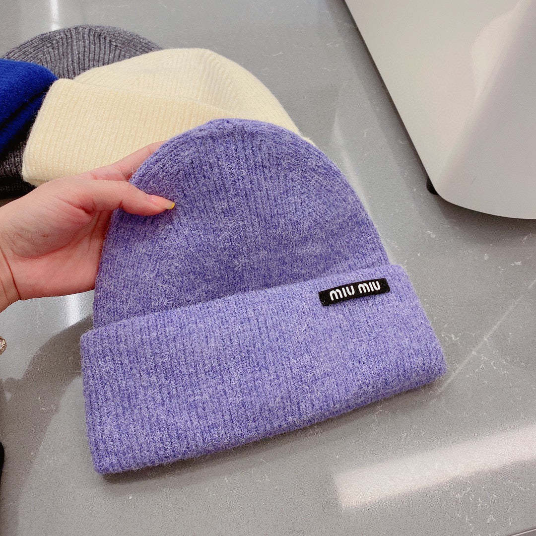 Miu Miu - Вязаная шапка-бини - Унисекс - Фиолетовая