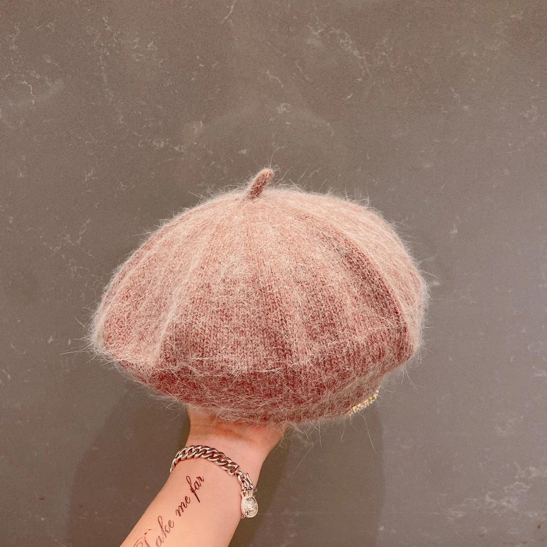 Miu Miu - Вязаный берет из кроличьего меха - Абрикосовый