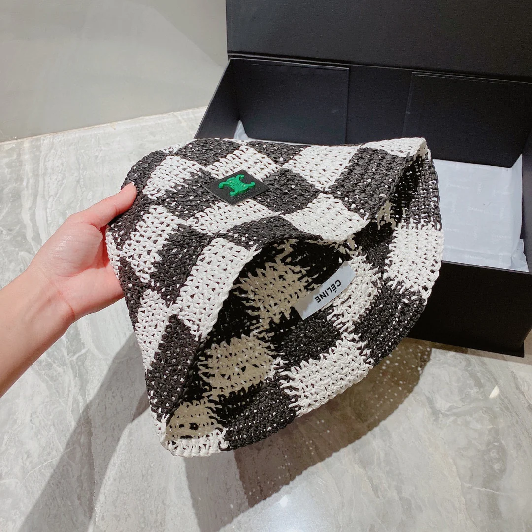 Celine - клетчатая соломенная рыбацкая шляпа