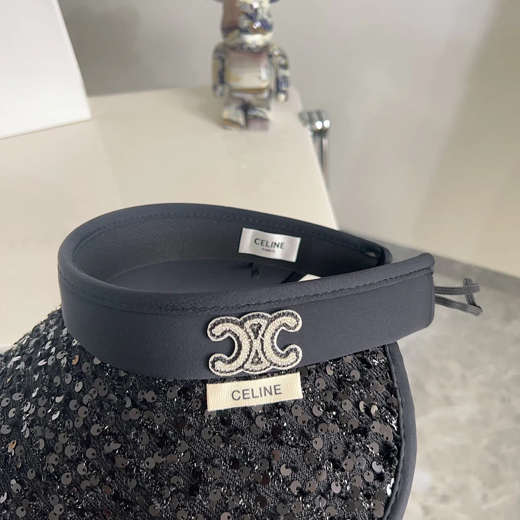 Новая летняя шляпа от солнца Celine 2024 с пайетками - черная