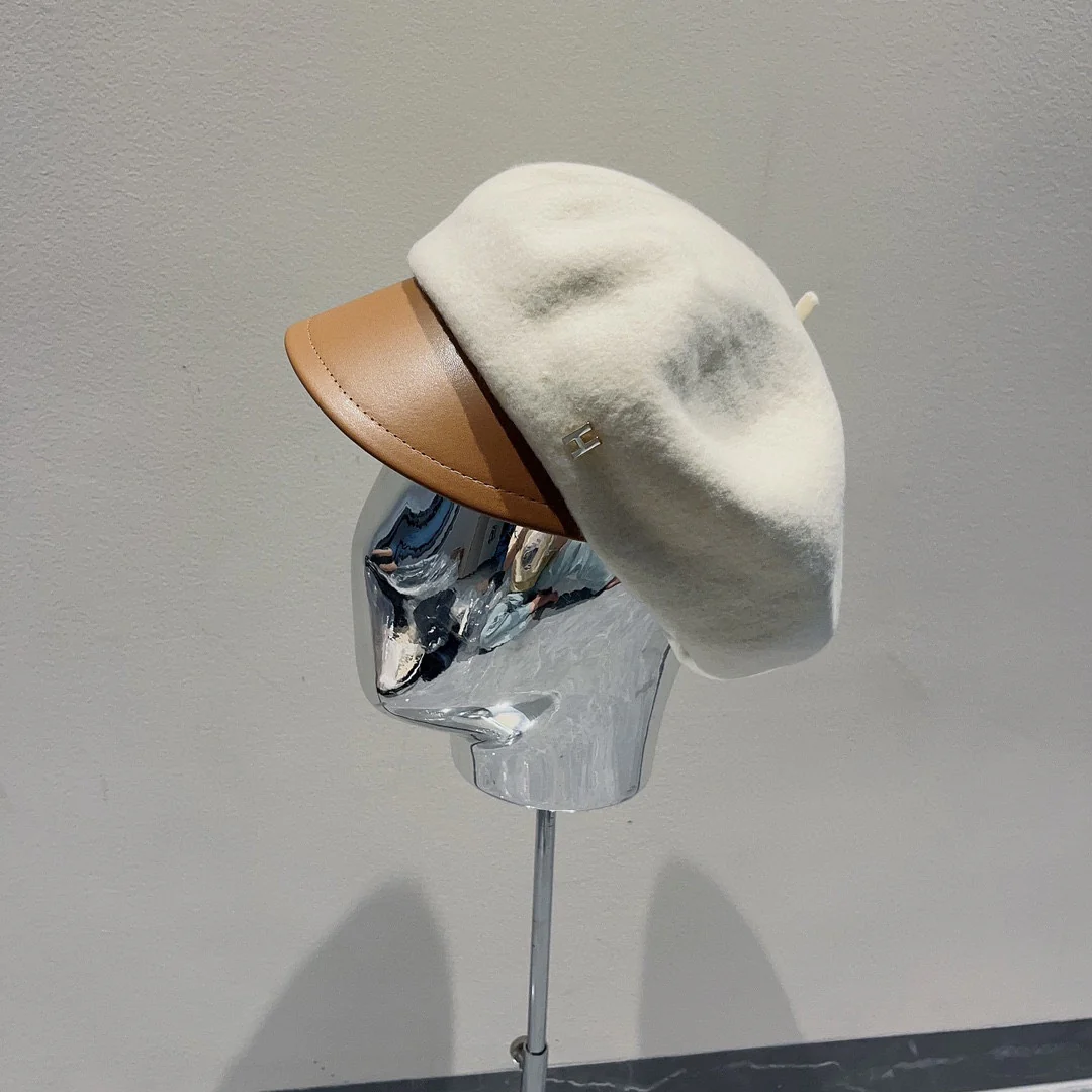 Берет Hermes из шерсти и кожи - белый