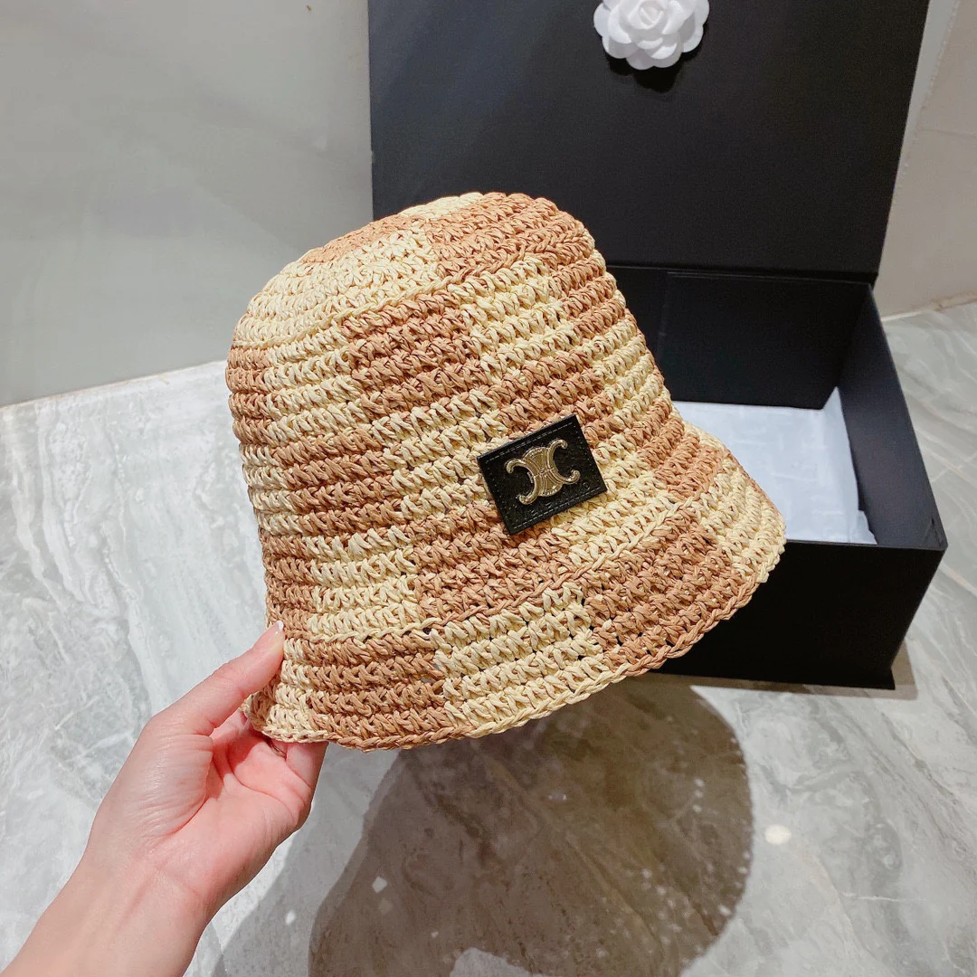 Рыбацкая шляпа Celine в клетку из соломы - 1 шт.