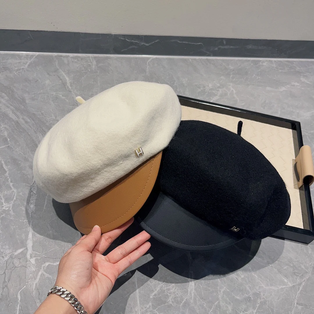 Берет Hermes из шерсти и кожи - белый