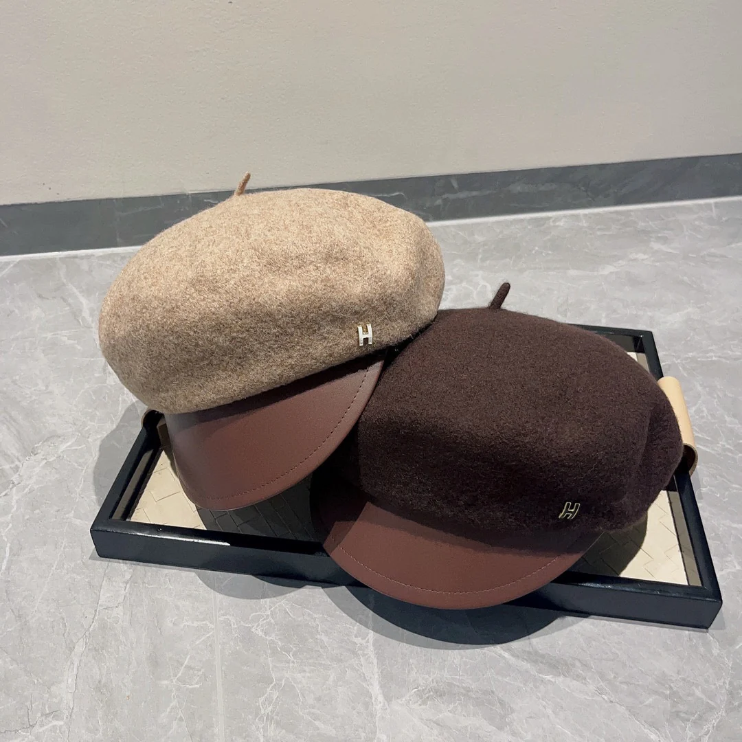 Берет Hermes из шерсти и кожи - коричневый