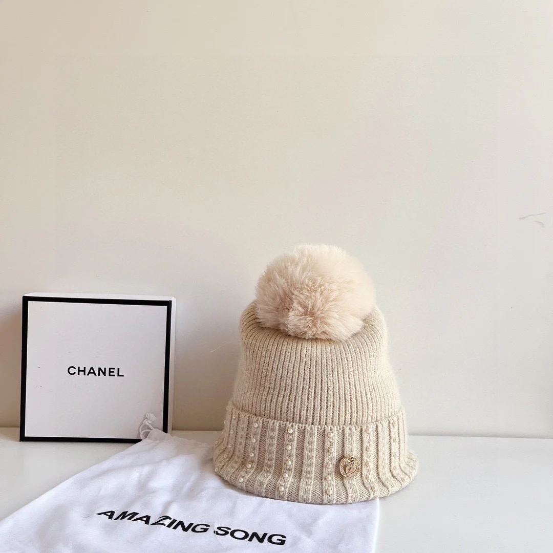 Chanel - Вязаная шапка - Бежевая