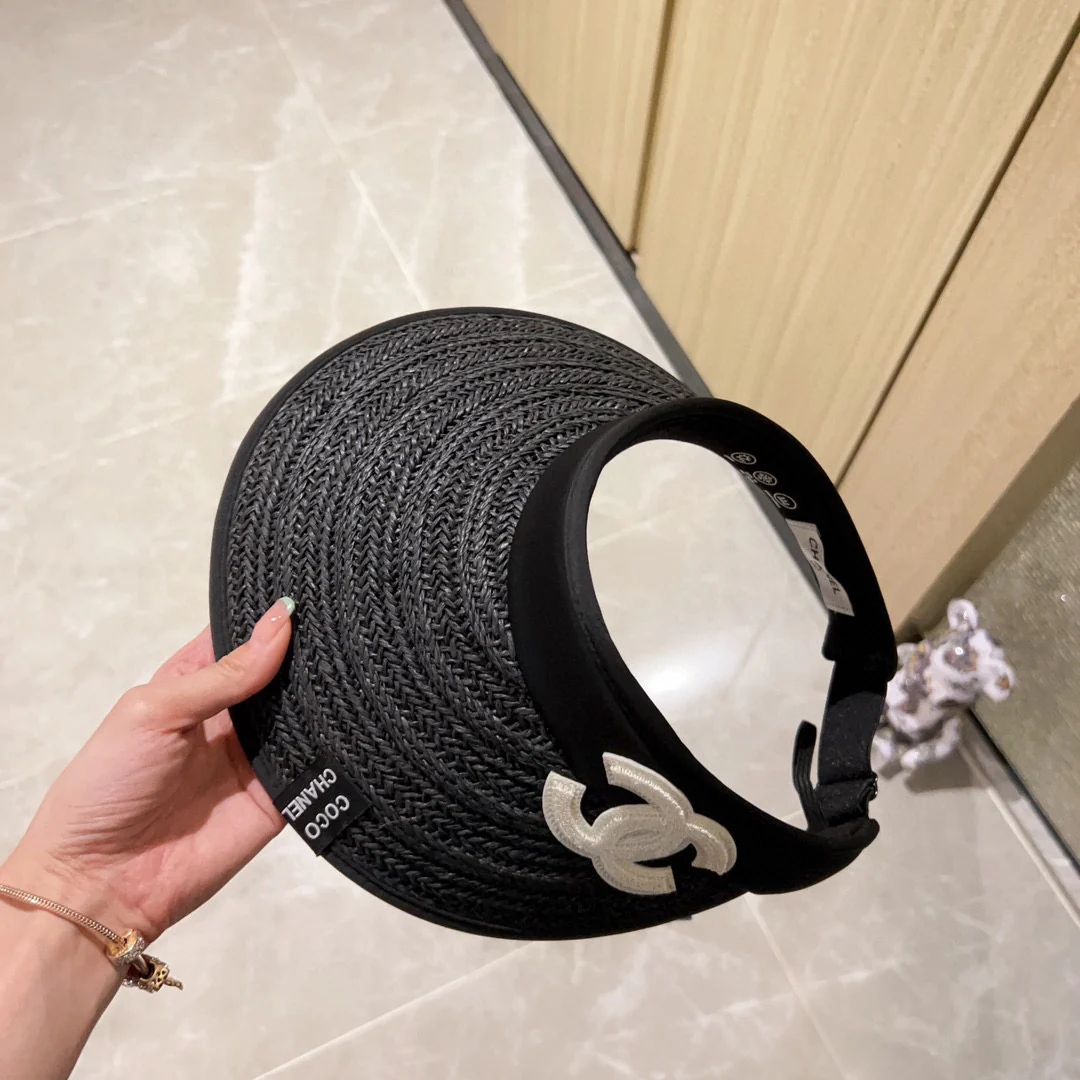 Новинка лета 2023 от Chanel - Соломенная шляпа-козырек - Солнцезащитная шляпа - Черная