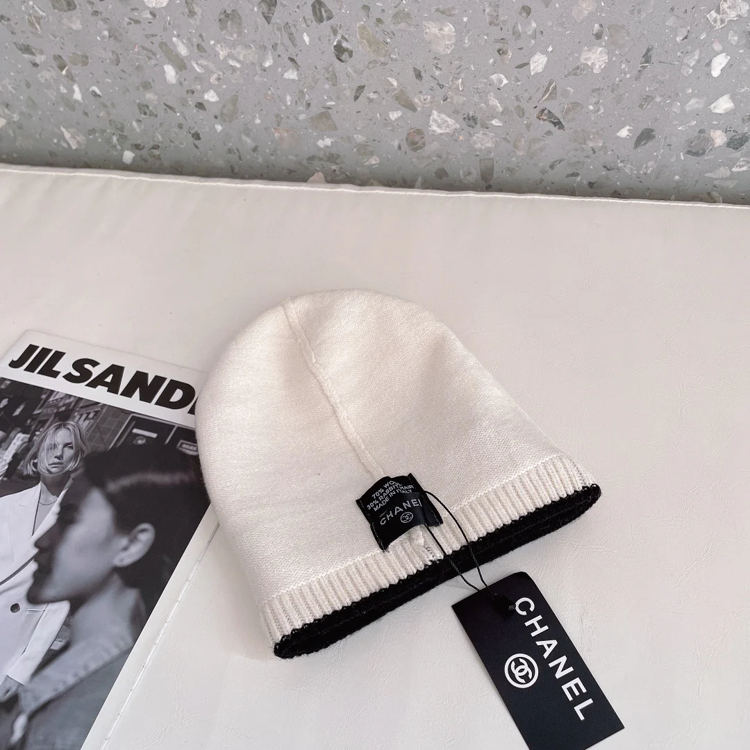 Chanel - Вязаная шапка-бини - Унисекс - Популярно на Xiaohongshu - Белая